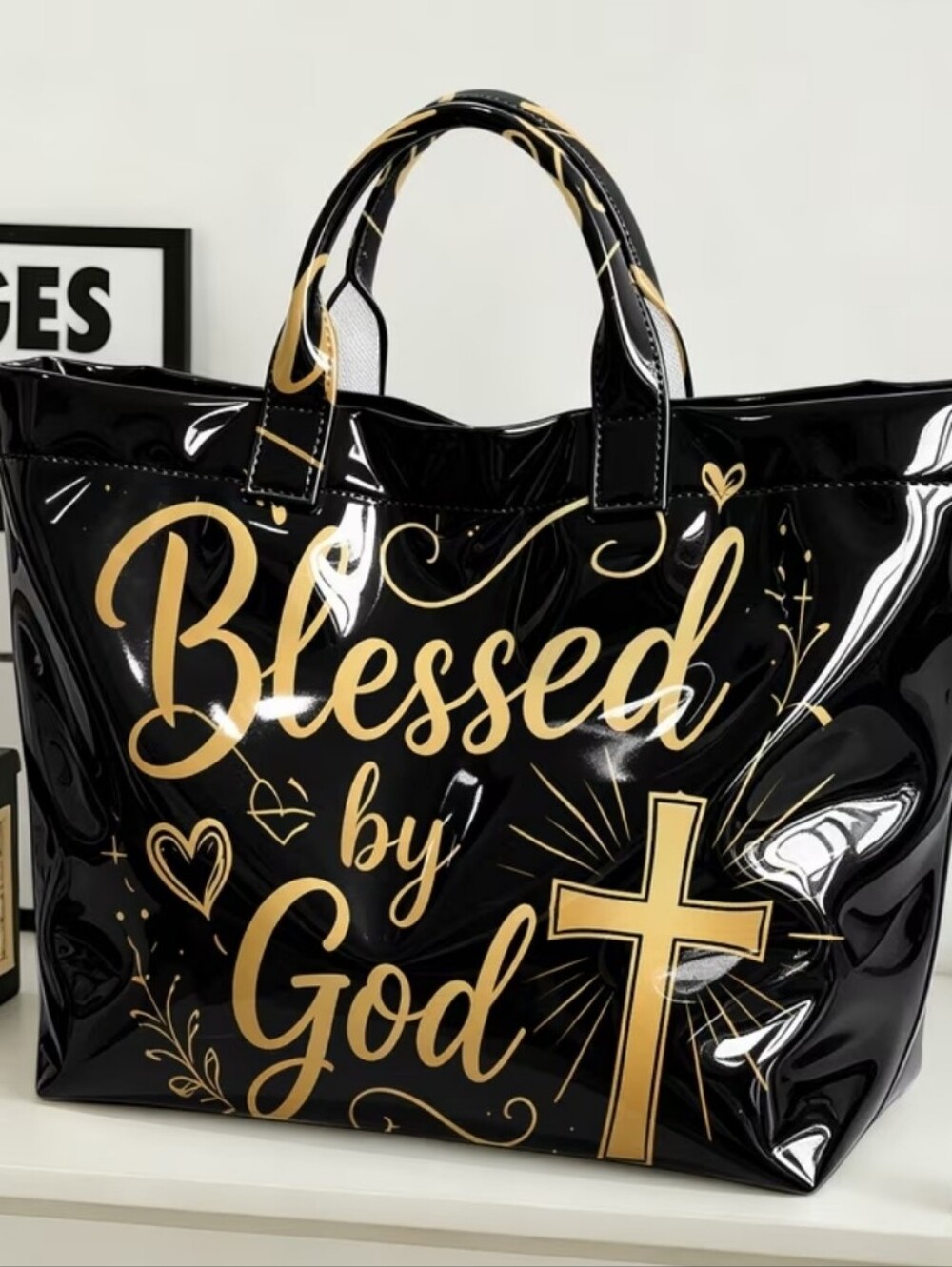 Christian Inspiration Hand Tote PVC Daily Commute Bag Large